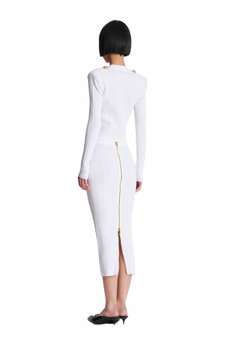 Balmain Long-Sleeved Cable-Knit Cardigan, Alternate, color, White