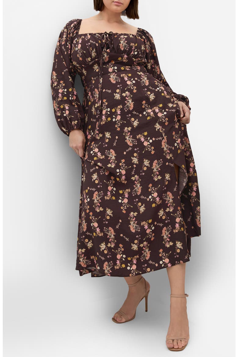 Abbigail Floral Print Long Sleeve Maxi Dress, Main, color, COCOA BLOOM