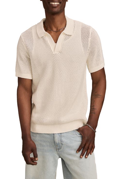 Pointelle Cotton Johnny Collar Polo Sweater