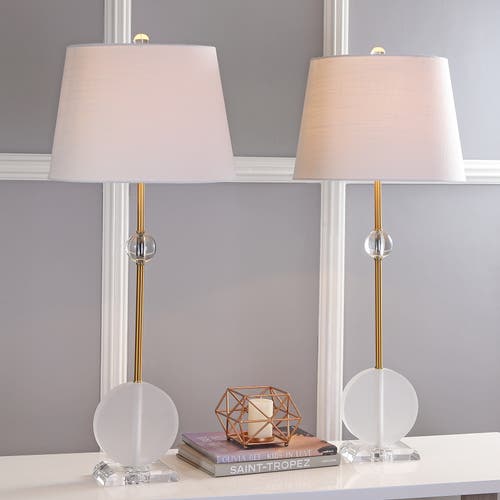 Jonathan Y Spencer 34" Crystal/metal Led Table Lamp, Brass In Clear/brass Gold