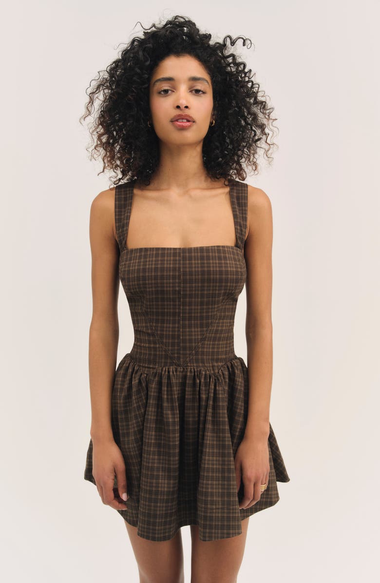 For Love & Lemons Ginny Plaid Minidress, Alternate, color, Brown