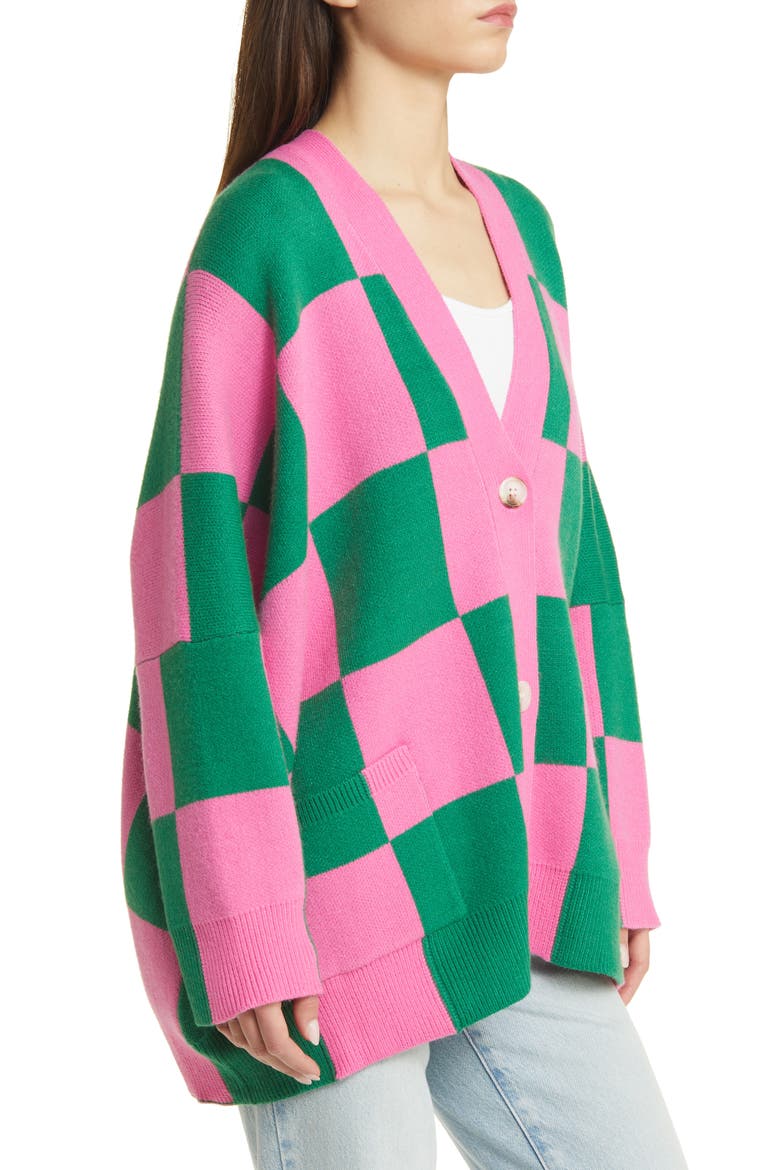 Love You Oversize Checkerboard Cardigan, Alternate, color, WATERMELON