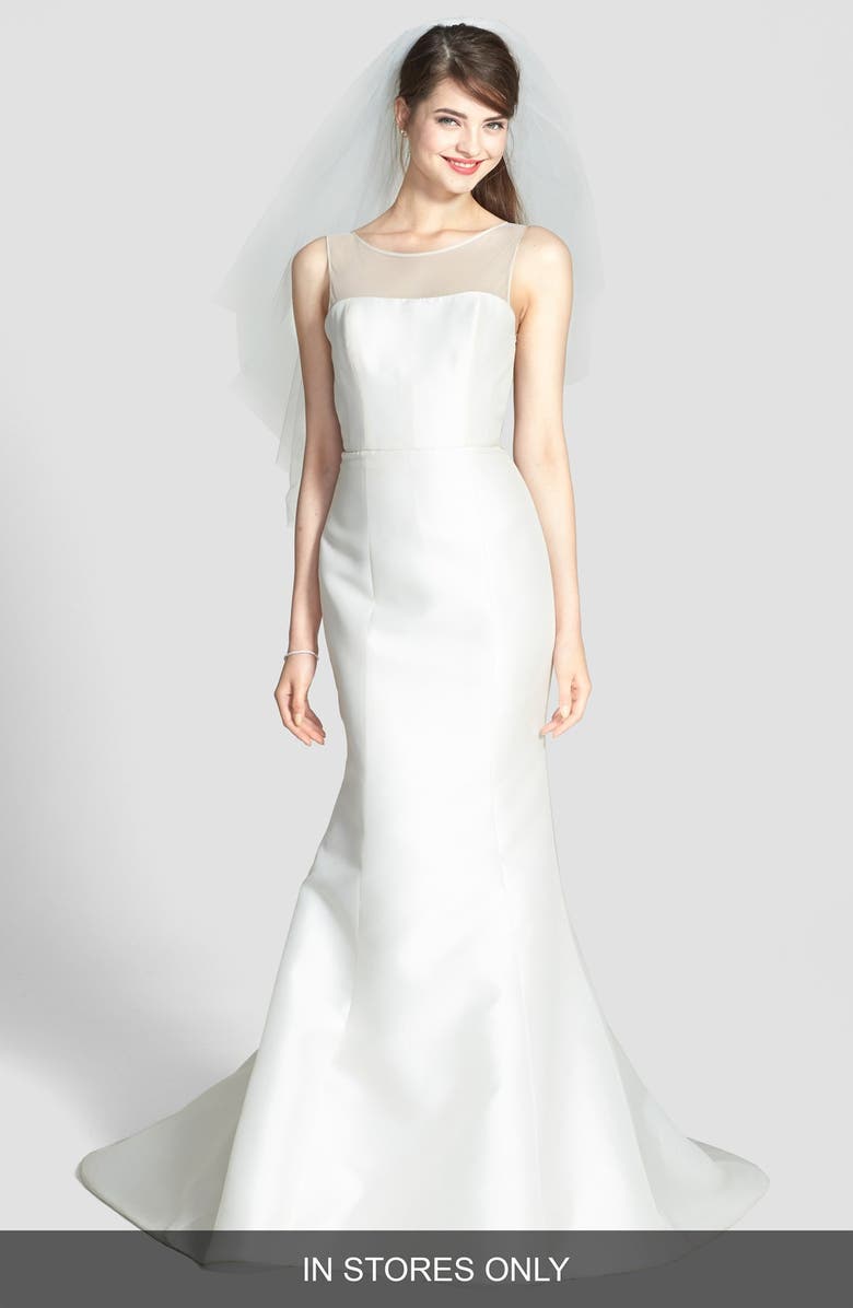 Amsale Preston Silk Magnolia Sheath Wedding Dress, Main, color, 