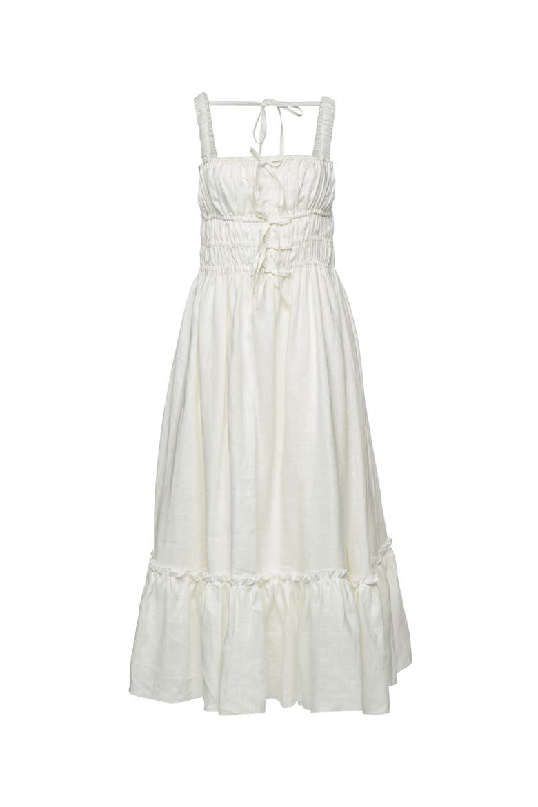 Amara Ruched Midi Linen Dress in Pristine, Main, color, Pristine