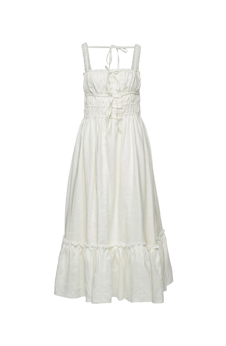 Vasiliki Amara Ruched Midi Linen Dress in Pristine, Main, color, Pristine