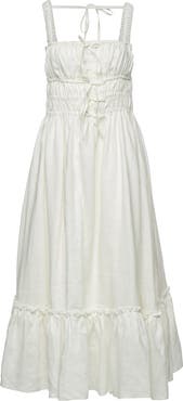 Vasiliki Amara Ruched Midi Linen Dress in Pristine