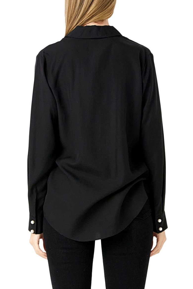 Notched Lapel Long Sleeve Button-Up Shirt, Alternate, color, BLACK