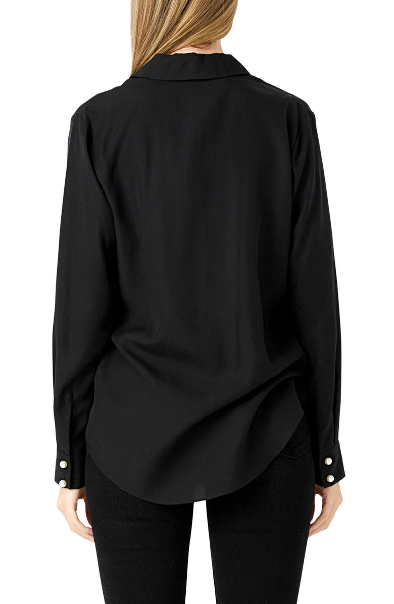 Endless Rose Notched Lapel Long Sleeve Button-Up Shirt, Alternate, color, Black