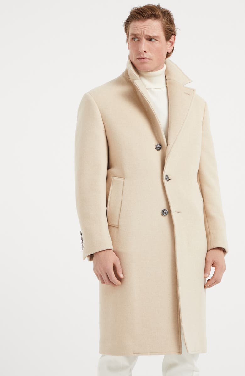 Brunello Cucinelli Camel double cloth coat with metal buttons, Alternate, color, 
