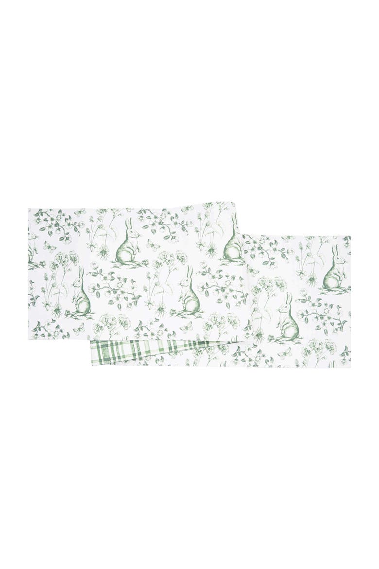 Spring Greens Easter Bunny Toile 100% Cotton Table Runner 14" x 72", Main, color, Green
