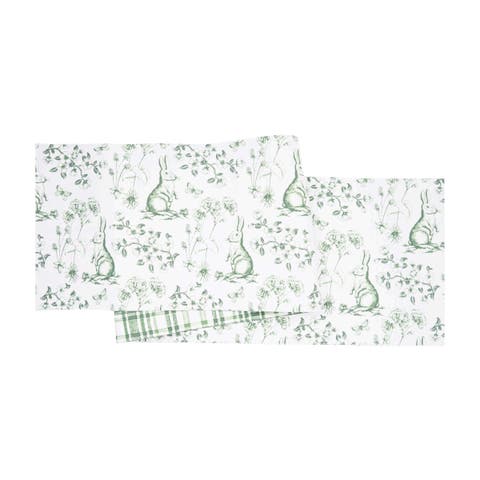 Spring Greens Easter Bunny Toile 100% Cotton Table Runner 14" x 72"