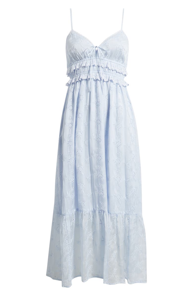 All in Favor Ruffle Hem Eyelet Dress, Main, color, Light Blue