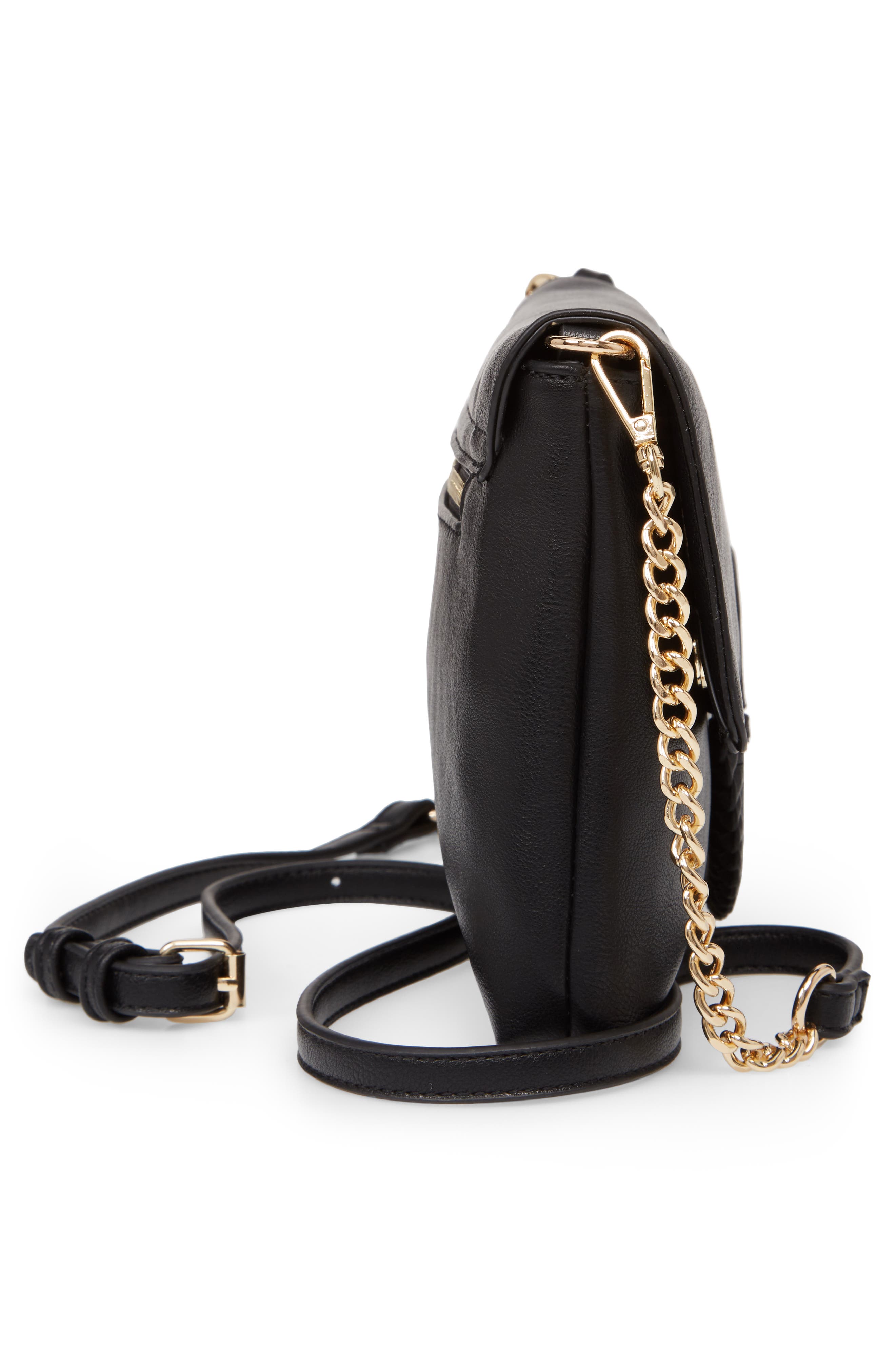 Faux Leather Clutch, Alternate, color, BLACK