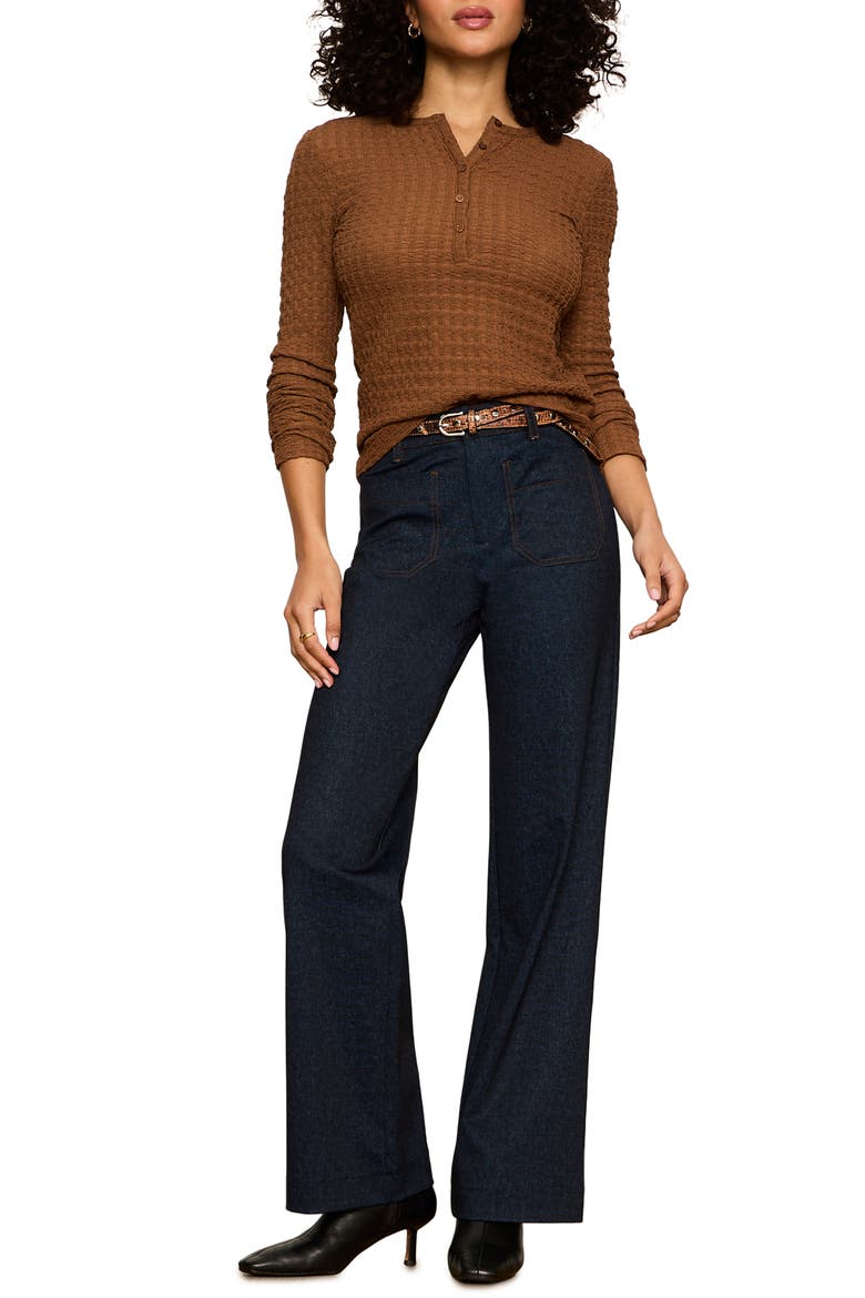 Not So Basic Texture Henley Top, Alternate, color, COCOA POWDER BROWN