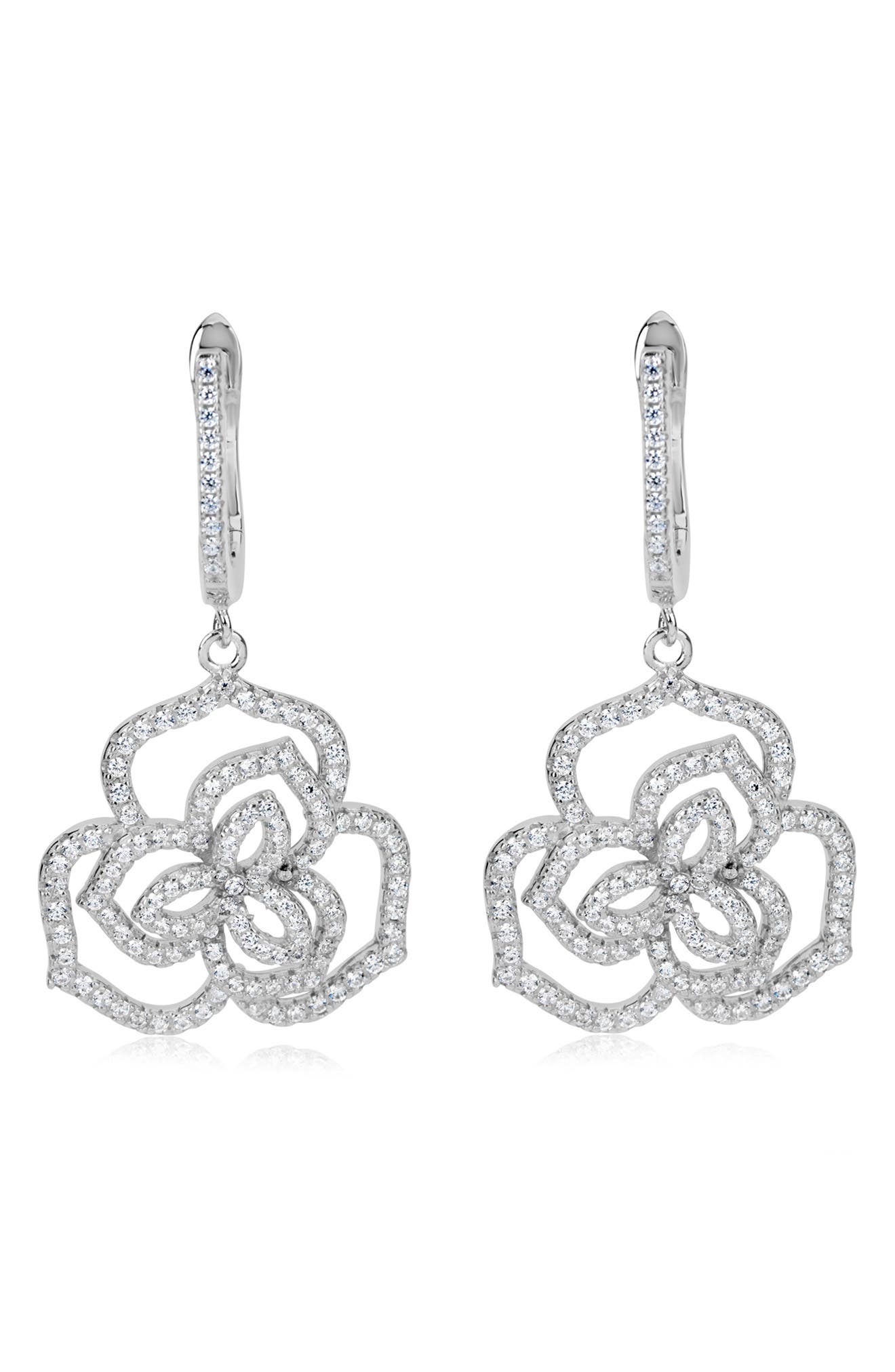SUZY LEVIAN Sterling Silver Pavé CZ Dangle Drop Earrings