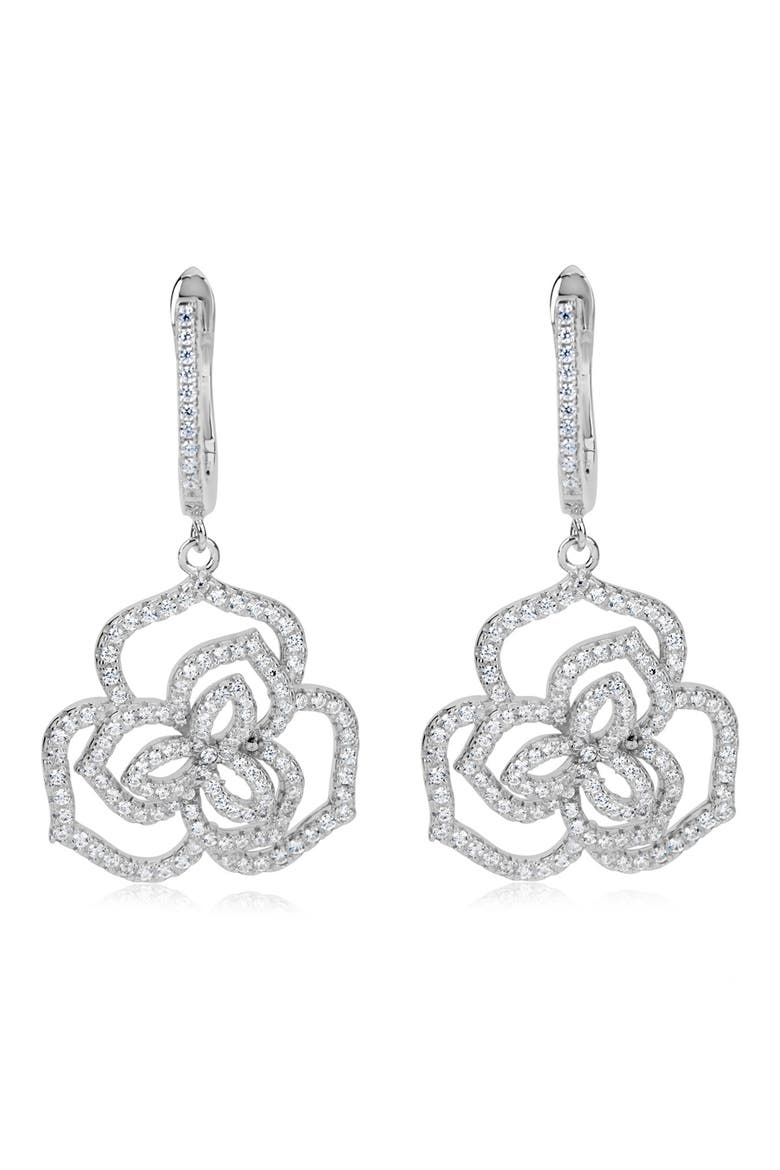 Sterling Silver Pavé CZ Dangle Drop Earrings, Main, color, WHITE