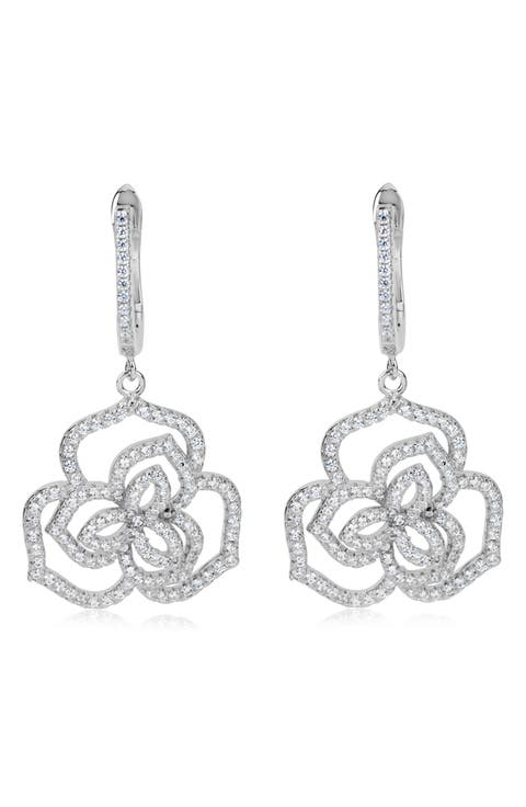 Sterling Silver Pavé CZ Dangle Drop Earrings