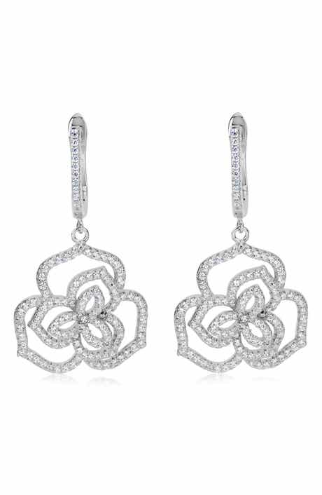 SUZY LEVIAN Sterling Silver Pavé CZ Dangle Drop Earrings