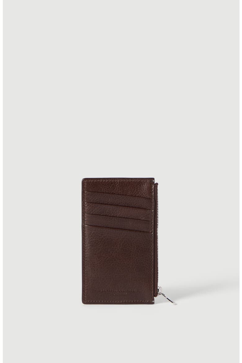Grained leather travel pochette, Alternate, color, Brown