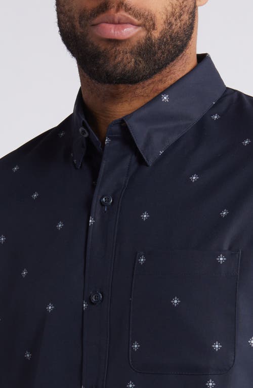 Travismathew Olive Branch Geo Print Short Sleeve Button-up Shirt In Total Eclipse