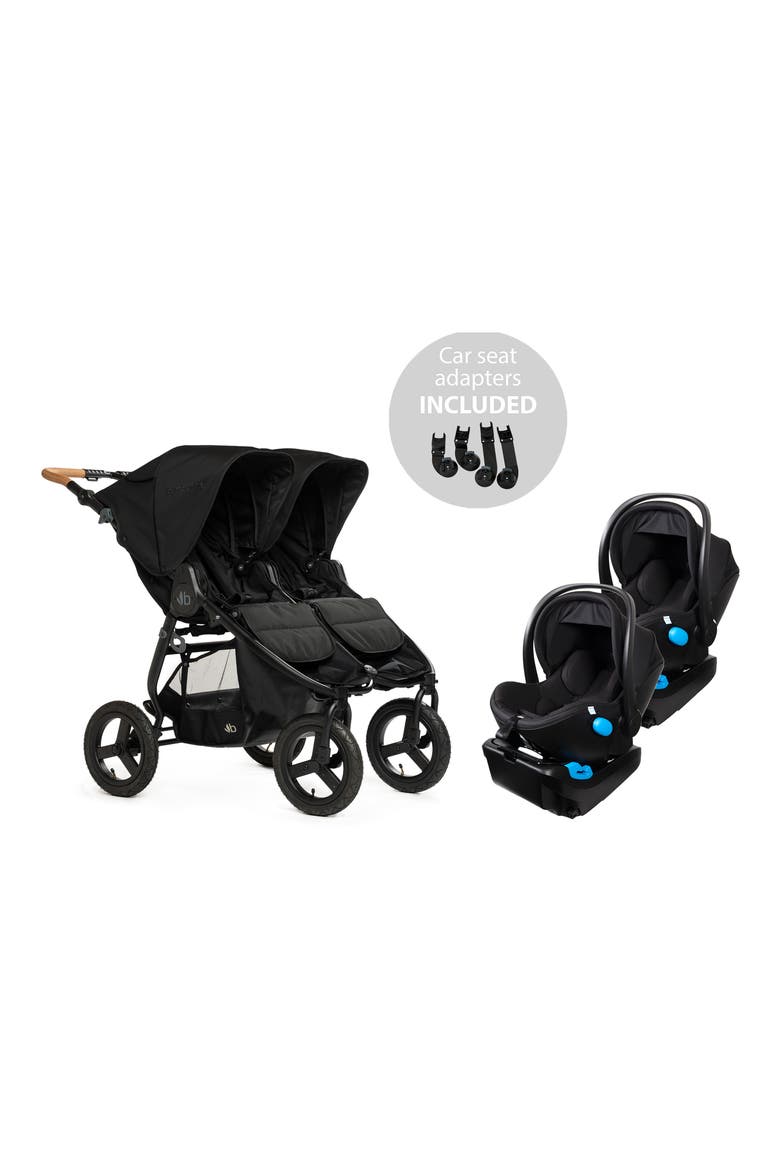 Indie Twin Double Stroller & Two Clek Liing Railroad Ziip Travel System Car Seat Set, Alternate, color, BLACK
