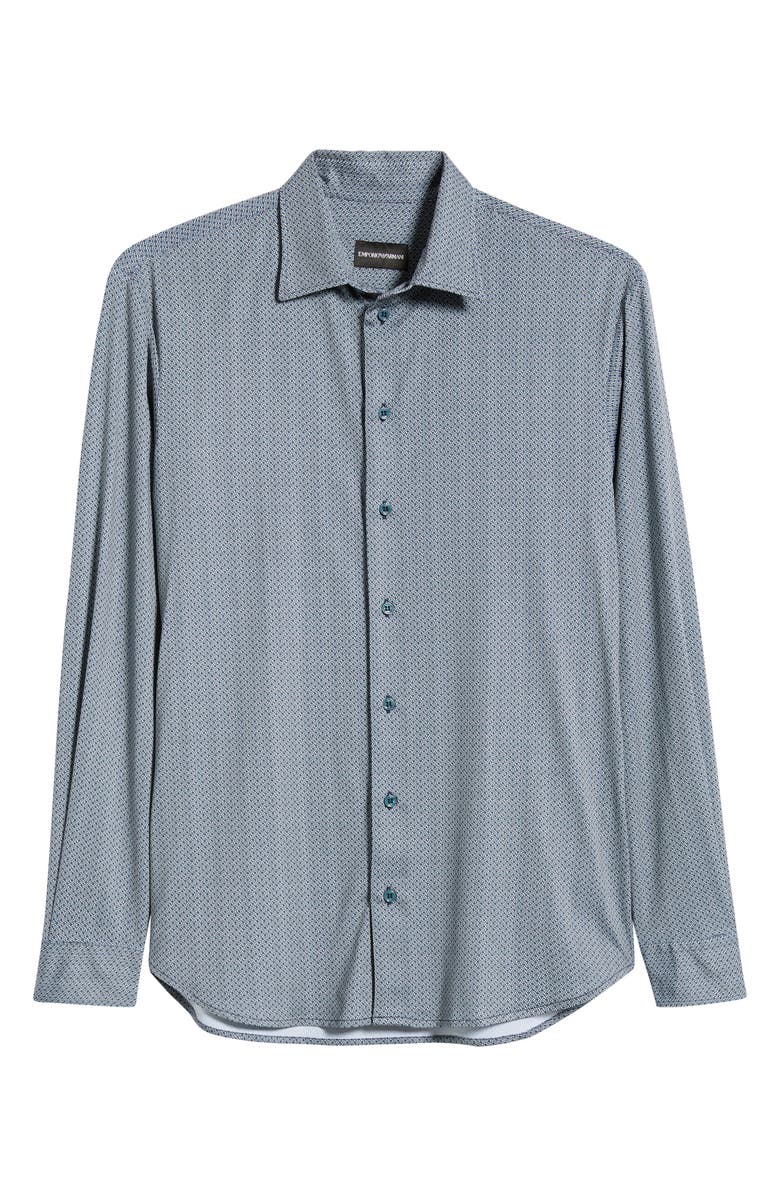 Emporio Armani Microprint Stretch Button-Up Shirt, Main, color, Teal