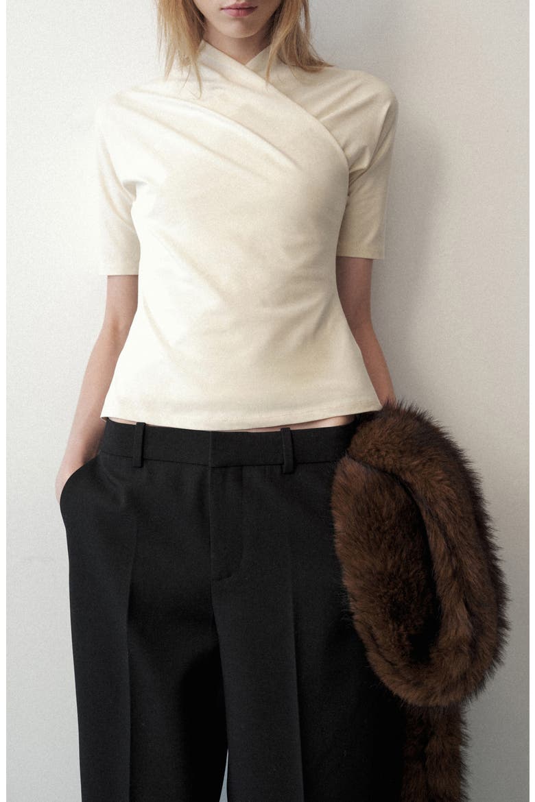 Fitted Wrap Effect Top, Main, color, ECRU