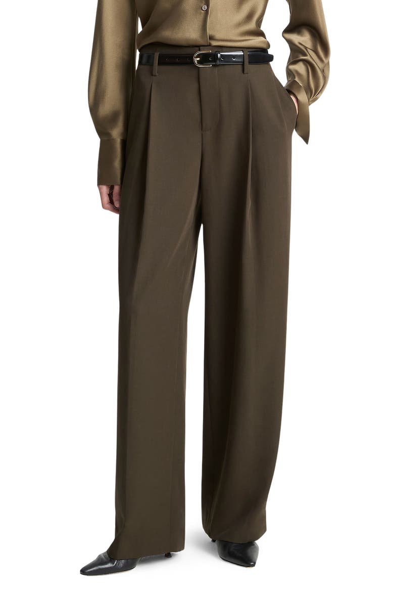 High Waist Pleated Wide Leg Pants, Main, color, VERDE