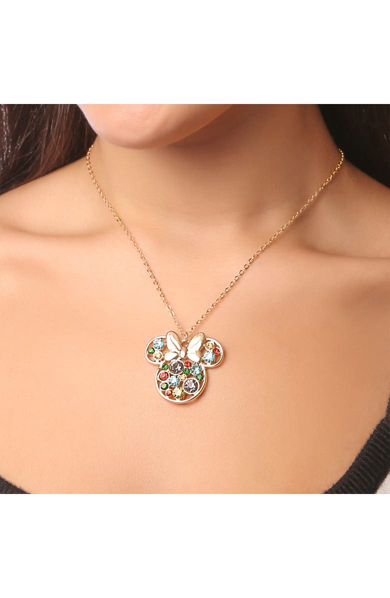 Disney Fashion Multi-Color Stone Minnie Mouse Necklace, Alternate, color, Multicolor