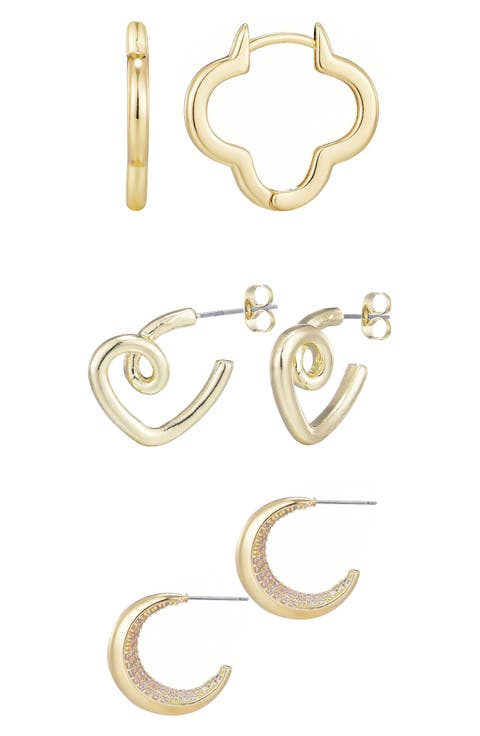Set of 3 Assorted Hoop Earrings