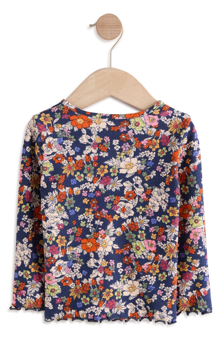 NEXT Kids' Floral Print Rib Long Sleeve Top, Alternate, color, Blue
