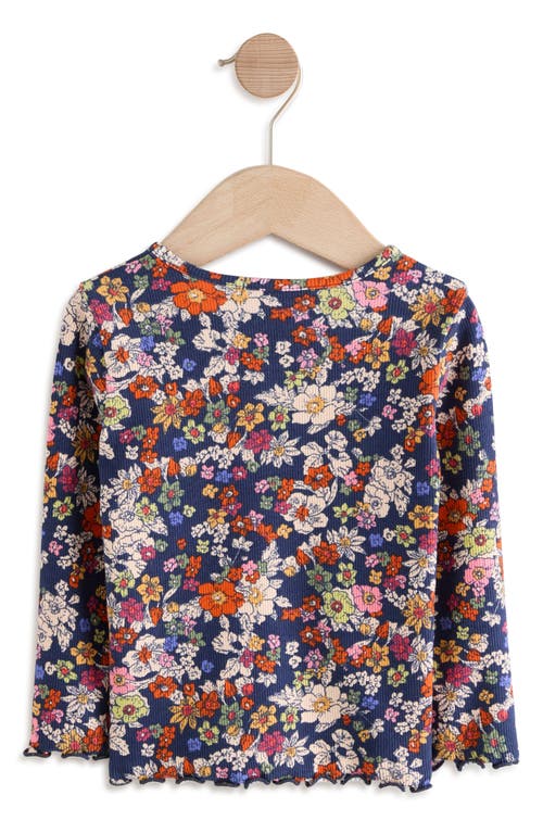 Next Kids' Floral Print Rib Long Sleeve Top In Multi