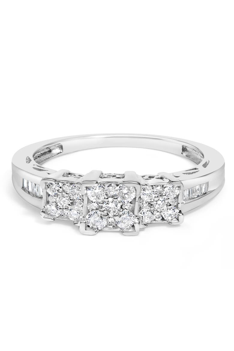 10K White Gold 1/2Cttw Diamond 3 Square Clusters Engagement Ring, Alternate, color, White Gold