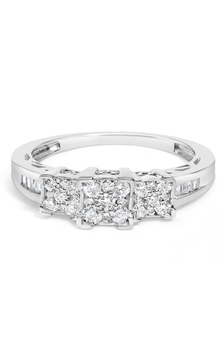 Haus of Brilliance 10K White Gold 1/2Cttw Diamond 3 Square Clusters Engagement Ring, Alternate, color, White Gold