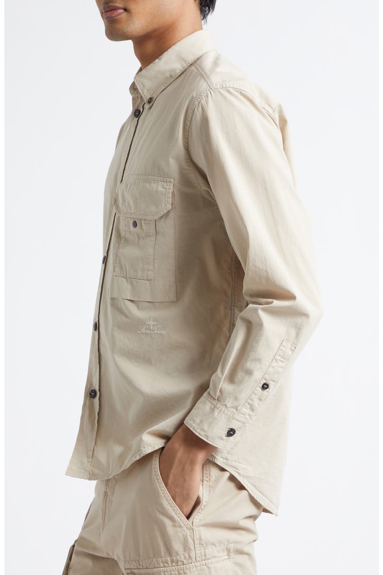 Cotton & Nylon Ripstop Button-Down Shirt, Alternate, color, DESERT