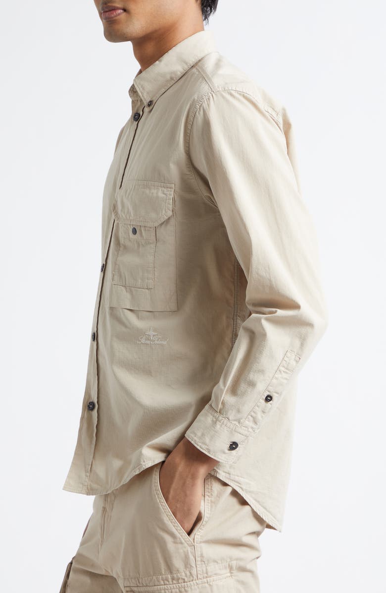 Stone Island Cotton & Nylon Ripstop Button-Down Shirt, Alternate, color, Desert