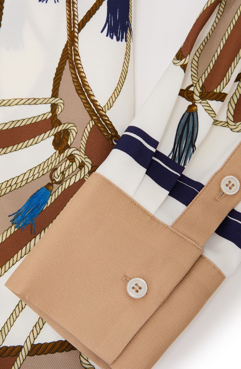 Reiss Ellis Tassel Print Button-Up Shirt, Alternate, color, Ivory/ Brown