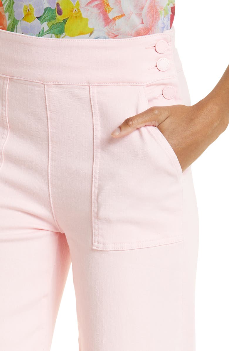 Alice + Olivia Donald Button Trim High Waist Straight Leg Jeans, Alternate, color, 