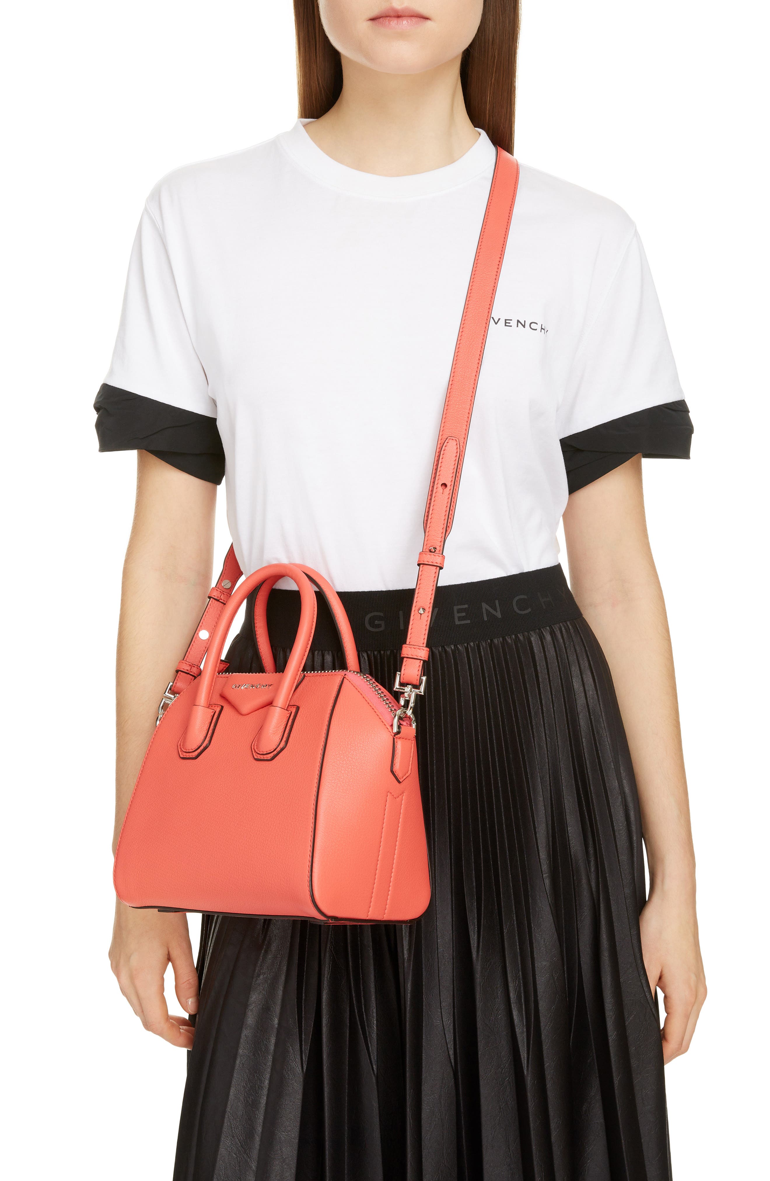 Mini Antigona Sugar Leather Satchel, Alternate, color, CORAL