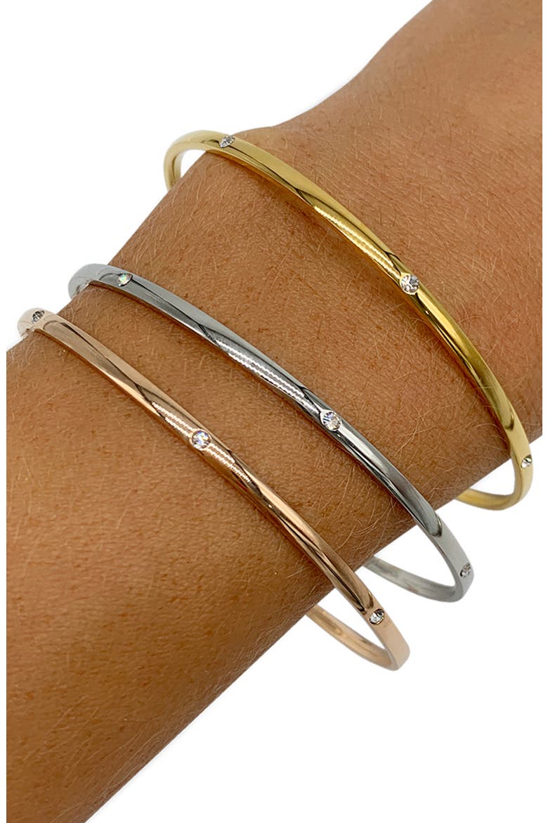 Set of 3 Water Resistant Mixed Metal CZ Bangle Bracelets, Alternate, color, YELLOW