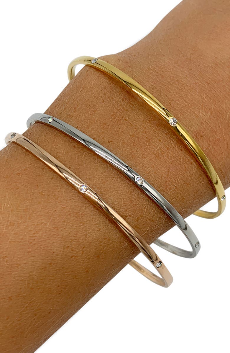 Adornia Set of 3 Water Resistant Mixed Metal CZ Bangle Bracelets, Alternate, color, Yellow
