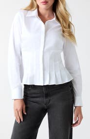 GUESS Serena Pleated Button Shirt