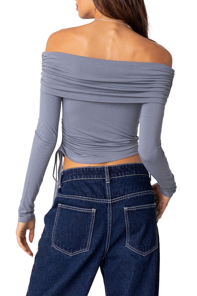 Gathered Off the Shoulder Top, Alternate, color, BLUE
