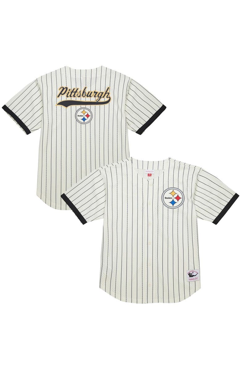 Mitchell & Ness Men's Mitchell & Ness  Cream Pittsburgh Steelers Final Seconds Vintage Logo Mesh Button-Up Shirt, Main, color, 