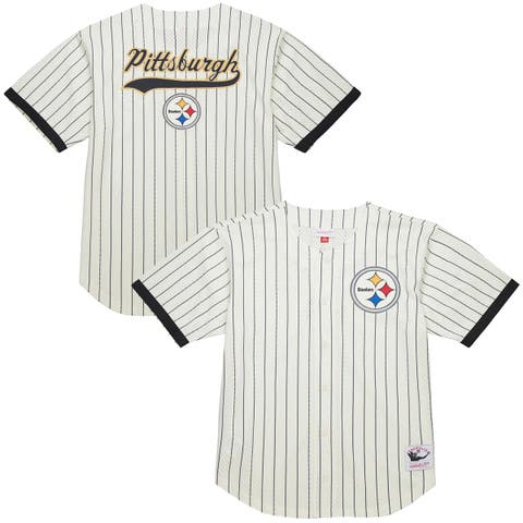 Men's Mitchell & Ness  Cream Pittsburgh Steelers Final Seconds Vintage Logo Mesh Button-Up Shirt