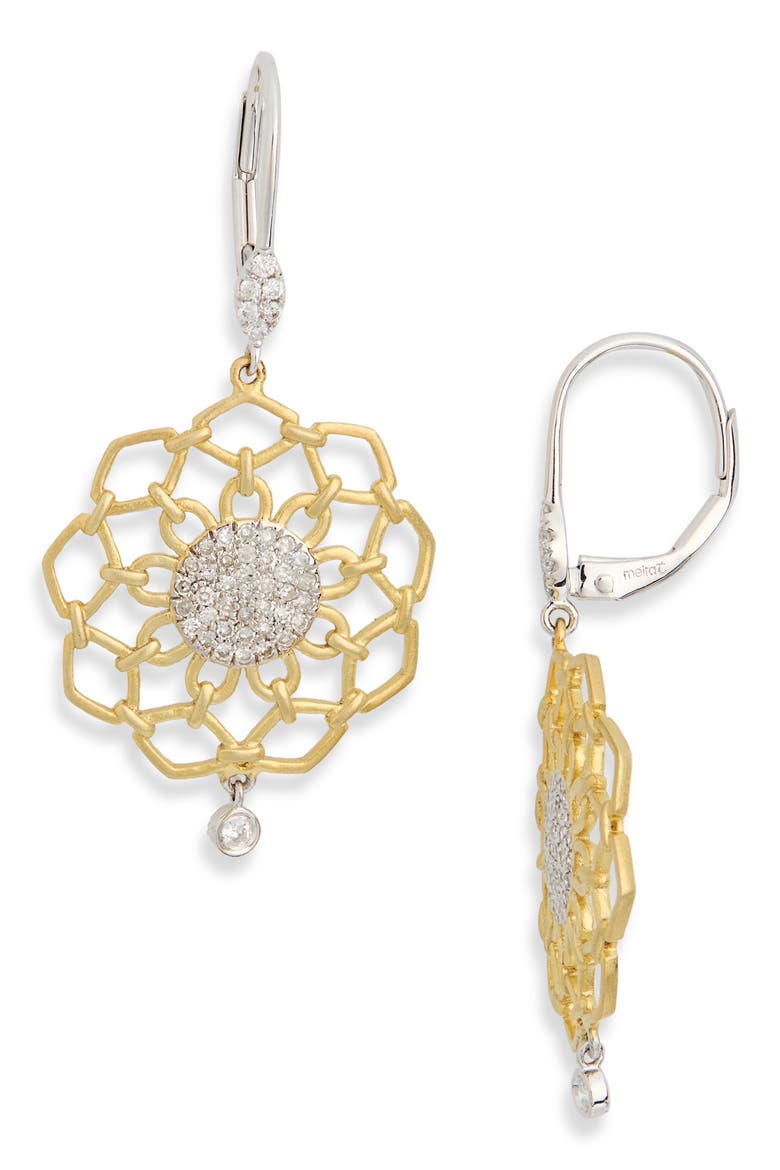 Floral Diamond Drop Earrings - 0.38ct., Main, color, TWO TONED YELLOW GOLD