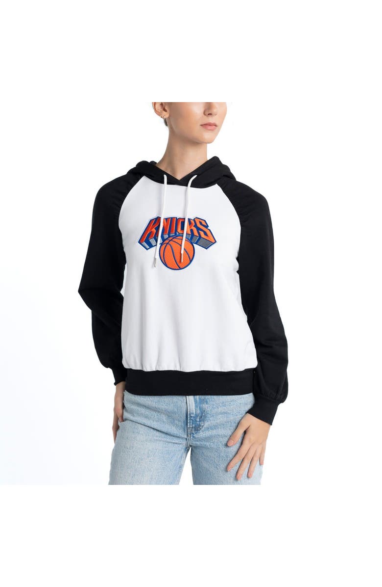 LUSSO Women's Lusso White New York Knicks Marlowe Tri-Blend Raglan Pullover Hoodie, Main, color,