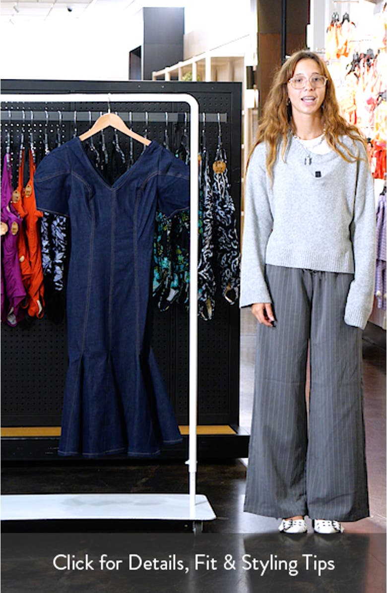 Seraphina Puff Sleeve Denim Midi Dress, sales video thumbnail