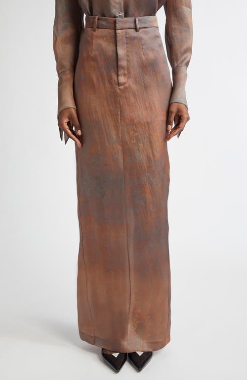 Grace Ling Pillar Silk Organza Maxi Skirt In Rust Brown