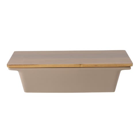 Gracious Dining Stoneware Baking Dish with Acacia Wood Lid, Oven Safe Baker